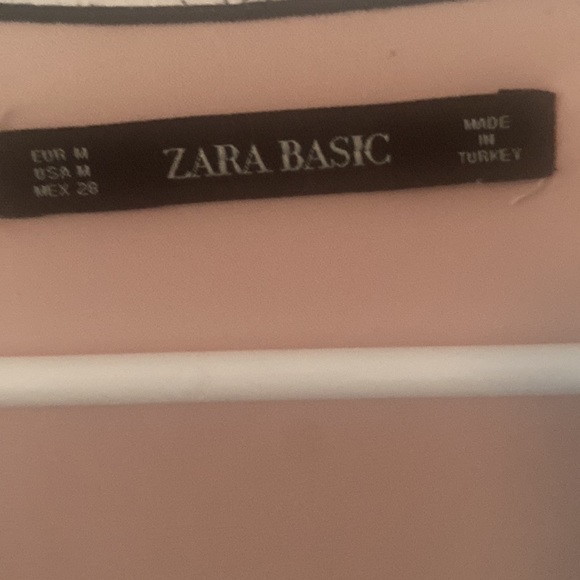 Zara pink dress with black trim sleeveless with scarf like sleeves V neck.M poly - Picture 4 of 11